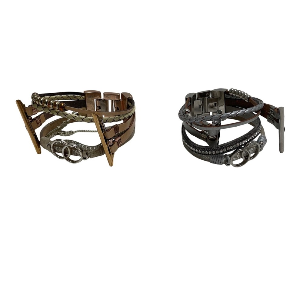 Set of 2 Boho Multi-Strand Leather Apple Watch Bands Rose Gold and Silver